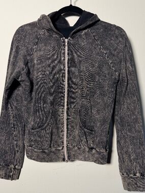Vintage American Apparel Acid Wash Zip Up Charcoal Grey Hoodie Medium
